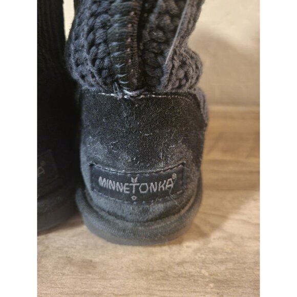 Minnetonka Boots 86520 Womens Size 8 Black Knitted Suede Sherpa Lined Comfy - Picture 6 of 9